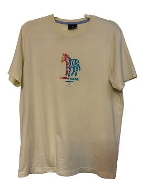 Paul Smith Zebra Made Colourful Print Organic Cotton T-Shirt Yellow Sz M Pride
